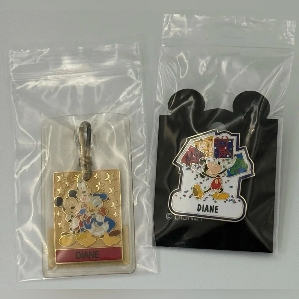 Walt Disney World Name Pin & Zipper Pull Diane Lot Of 2